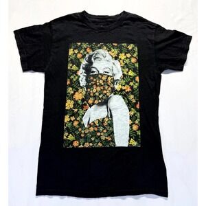 We Love Fine T Shirt Mens Small Black Graphic Print Marilyn Monroe Floral Mask